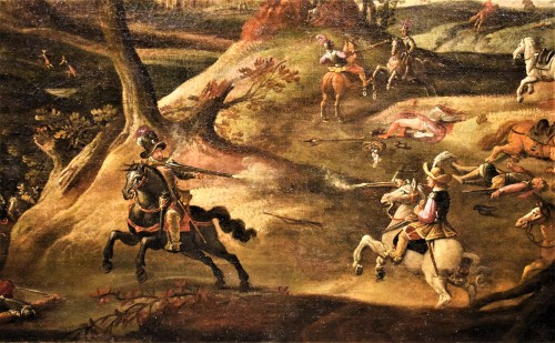 Assault on the village with clash between knights, 17th c. Flemish master - Louis XIV